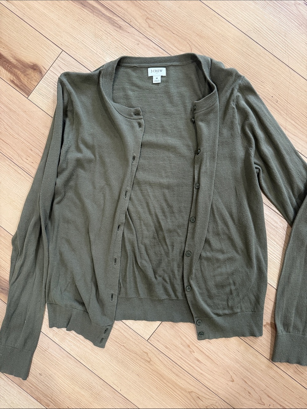 J. Crew Olive Green Crewneck Button Cardigan